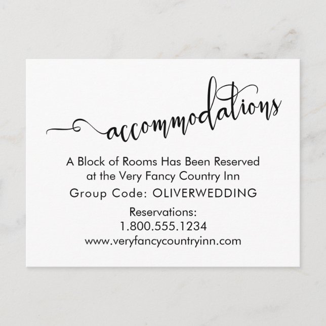 Wedding Accommodations Typography Enclosure Card (Front)