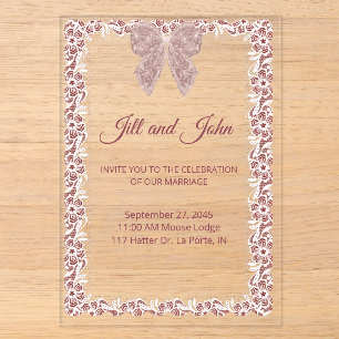 Wedding Acrylic Invitation Elegant Lace Bow