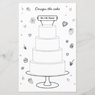 Wedding Activity Colouring Design Cake Page