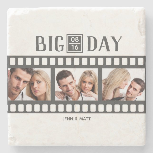 Wedding Add 3 Photos Fun Film Coaster (Front)