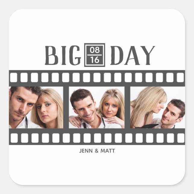 Wedding Add 3 Photos Fun Film Square Sticker (Front)