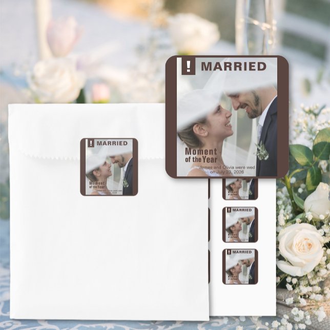 Wedding Add Photo Fun Magazine Cover Square Sticker (Wedding Add Photo Fun Magazine Cover Square Stickers)