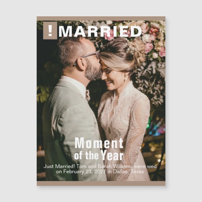 Wedding Add Photo Magazine Cover Magnetic Card (Front)