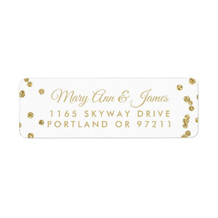 Wedding Address Gold Faux Glitter Confetti White Return Address Label