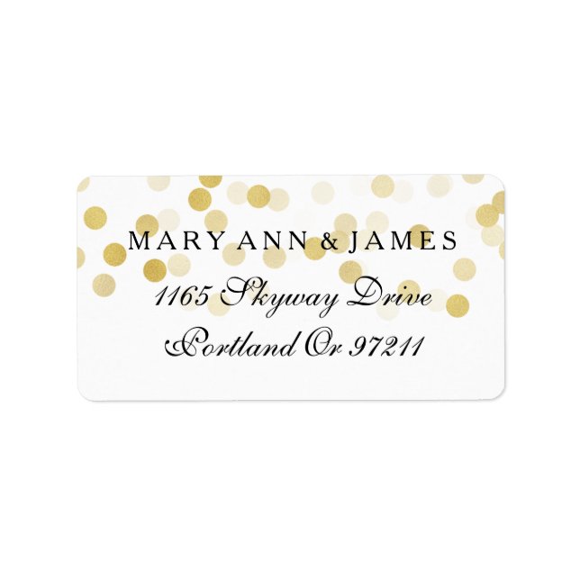 Wedding Address Gold Foil Glitter Lights Label (Front)