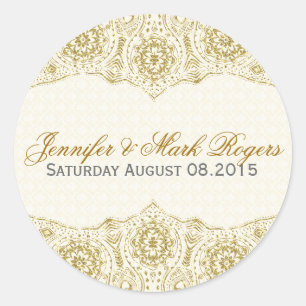 Wedding Address Label Gold Lace 2 Beige Damasks