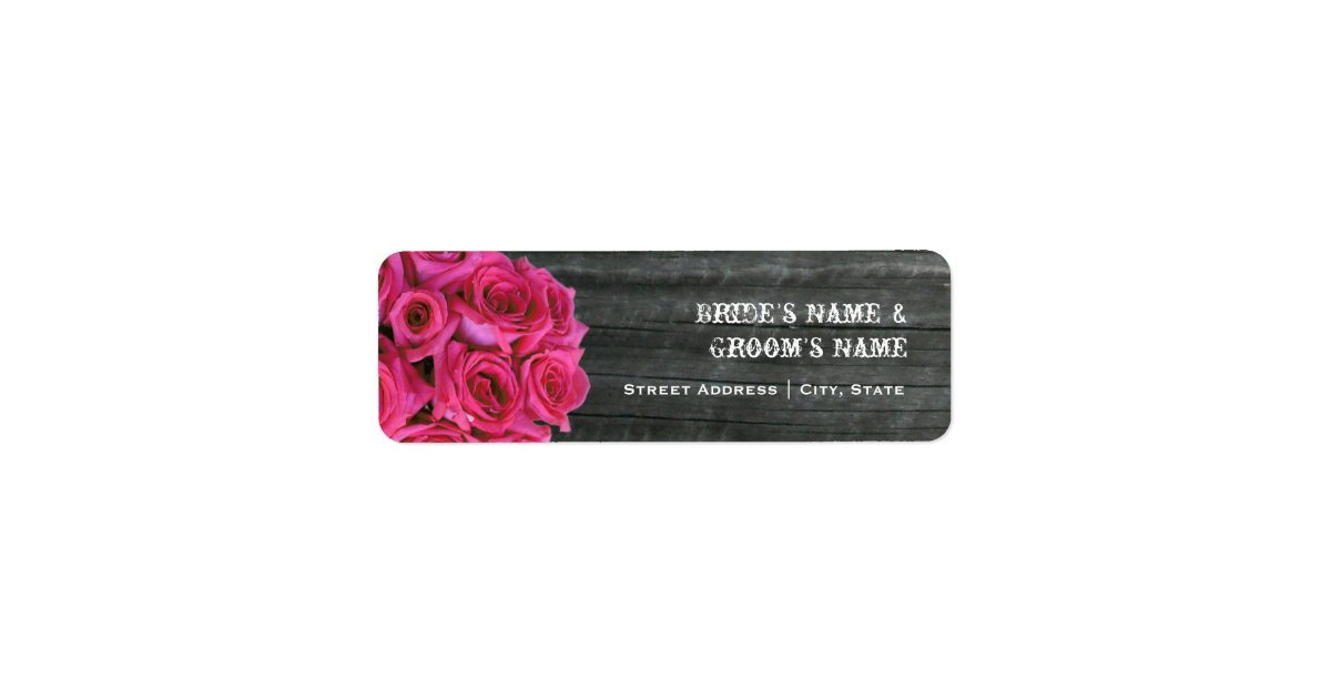 Wedding Address Label - Hot Pink Roses & Barnwood Return Address Label ...