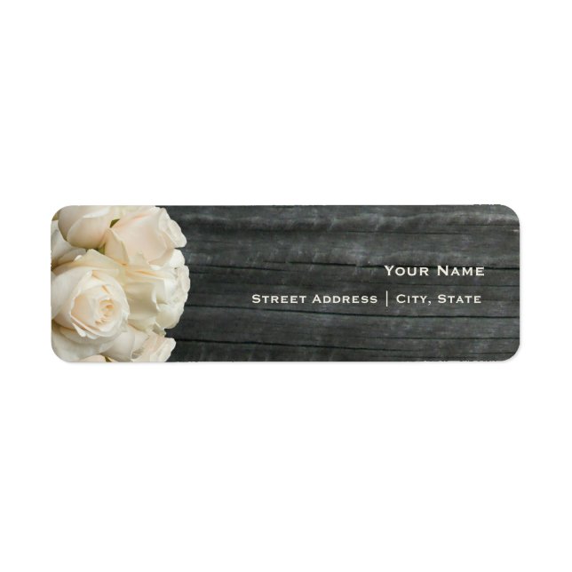 Wedding Address Label - White Roses & Barnwood Return Address Label (Front)