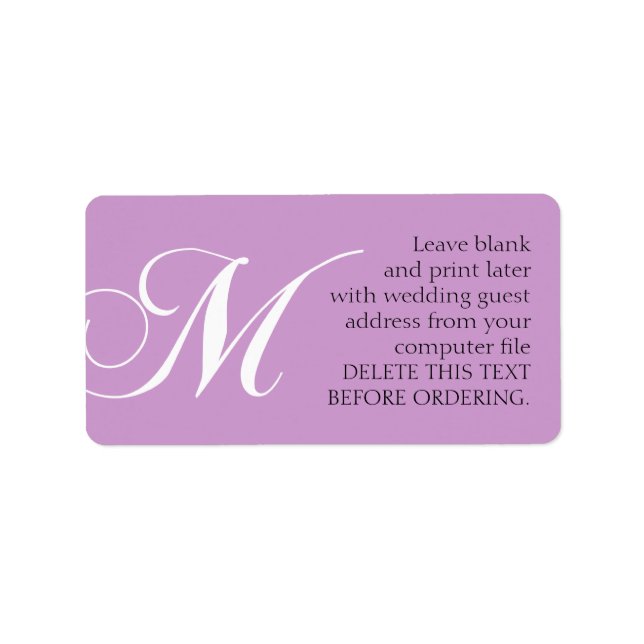 Wedding Address Labels Monogram M Lilac (Front)