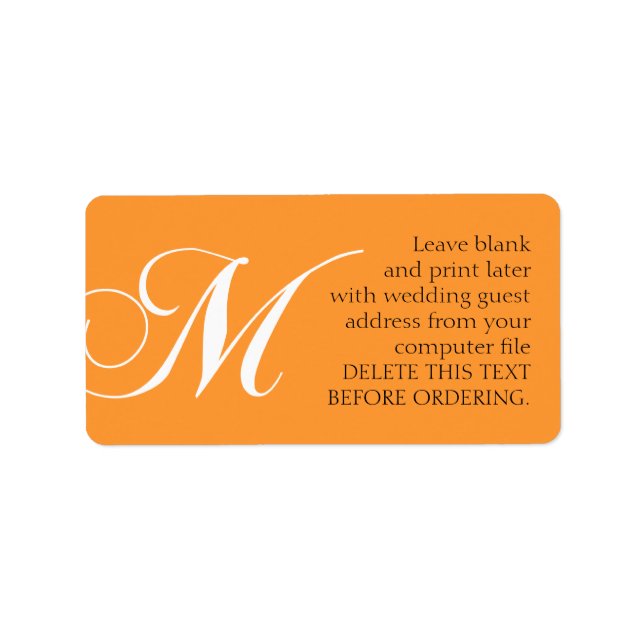 Wedding Address Labels Monogram M Orange (Front)