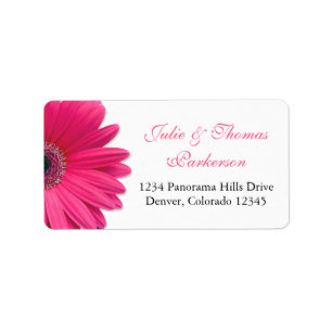 Wedding Address Labels Pink Gerbera Daisy Black