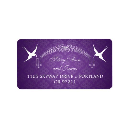 Wedding Address Love Birds & Diamonds Purple Address Label