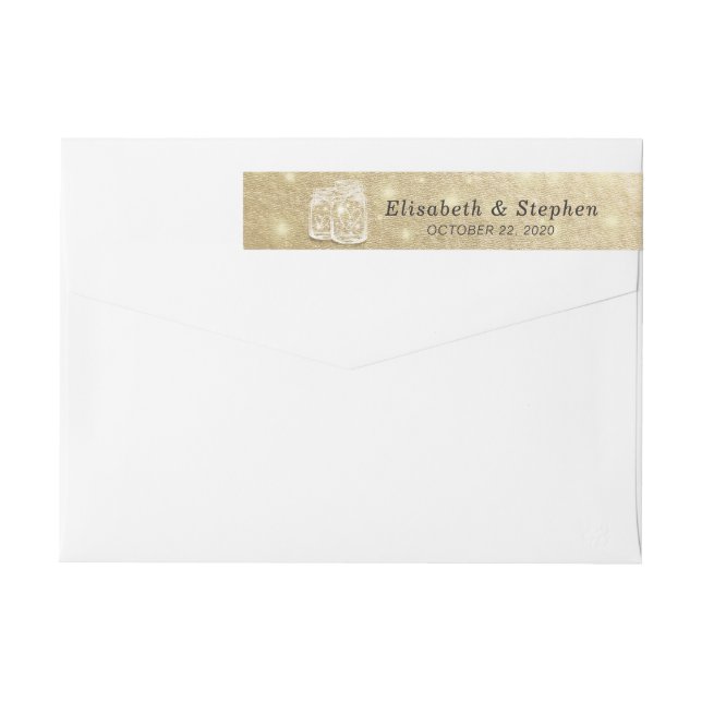 Wedding Address Mason Jar String Lights Gold Foil Wrap Around Label (Back)
