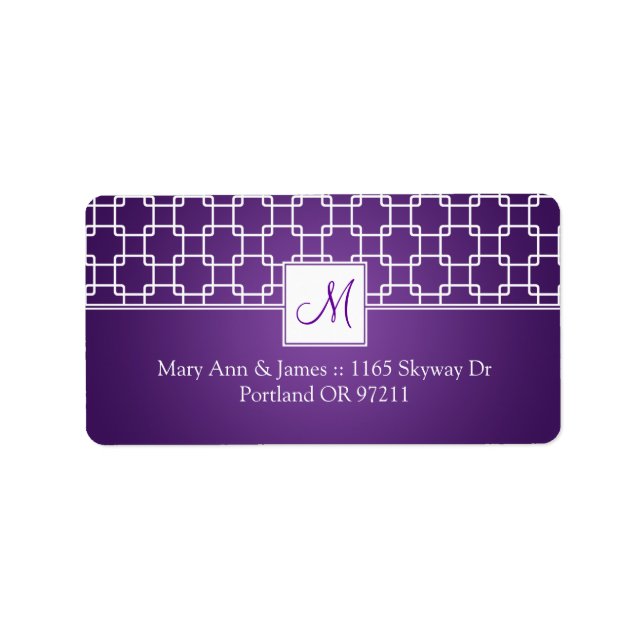 Wedding Address Monogram Trellis Pattern Purple Label (Front)