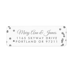 Wedding Address Silver Faux Glitter Confetti White Return Address Label