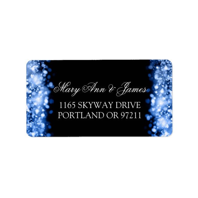 Wedding Address Sparkling Lights Sapphire Blue Label (Front)