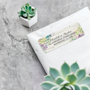 Wedding Address Watercolor Succulents Rustic Wood Return Address Label