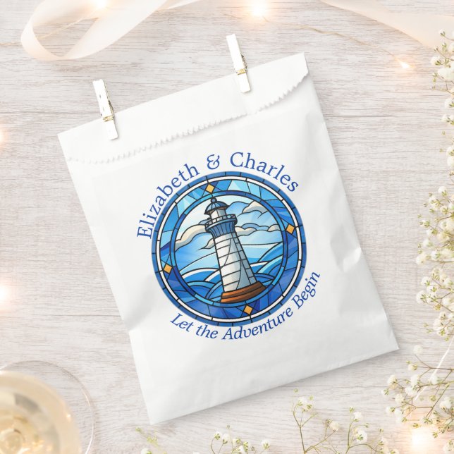 Wedding Adventure Lighthouse Sailing Nautical Favour Bag (Clipped)