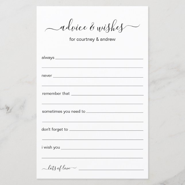 Wedding Advice and Wishes  (Front)