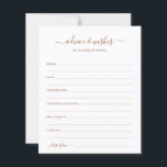 Wedding Advice and Wishes Terracotta<br><div class="desc">These simple, terracotta and white, modern, minimal, handwritten script Advice & Wishes sheets are perfect to have bridal shower, rehearsal dinner or wedding guests fill out for the happy couple. People will love having the prompts - they make it so easy to leave loving words of advice and well wishes....</div>