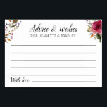 Wedding Advice and Wishes with Burgundy Flowers Table Number<br><div class="desc">These beautiful personalised advice and wishes cards will be the perfect compliment to your wedding reception or bridal/couples shower. This design features burgundy watercolor flowers and space for guests to leave their thoughts for you. This makes a great guest book alternative. Coordinating sign available.</div>