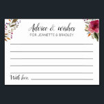 Wedding Advice and Wishes with Burgundy Flowers Table Number<br><div class="desc">These beautiful personalised advice and wishes cards will be the perfect compliment to your wedding reception or bridal/couples shower. This design features burgundy watercolor flowers and space for guests to leave their thoughts for you. This makes a great guest book alternative. Coordinating sign available.</div>