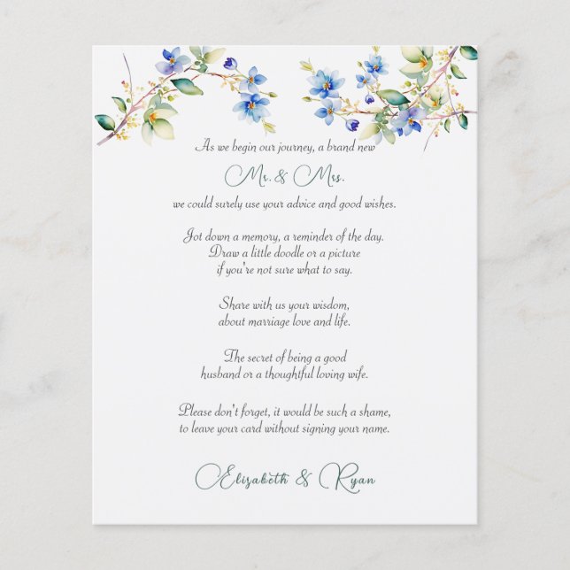 Wedding Advice Well Wishes Blue Watercolor (Front)