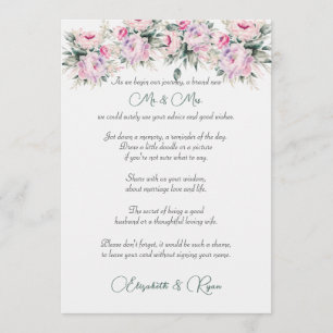 Wedding Advice Well Wishes Pink Peonies