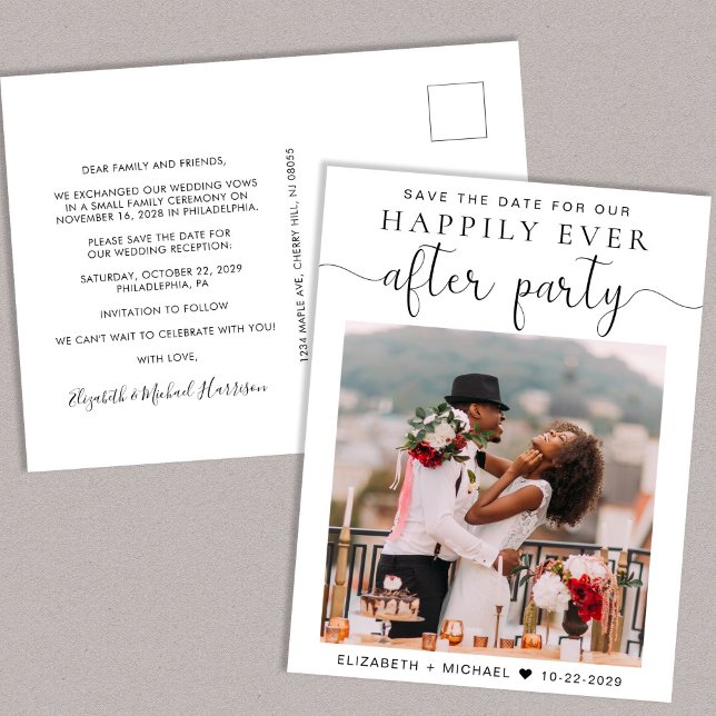 Wedding After Party Photo Reception Save the Date Announcement Postcard (A stylish save the date announcement for a reception to celebrate your elopement or private wedding)
