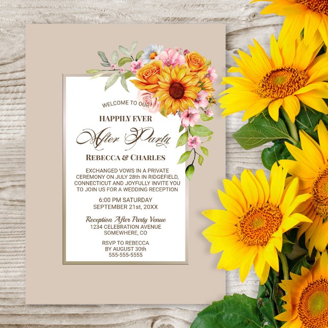 Wedding After Party Sunflower Floral Reception Invitation (Creator Uploaded)