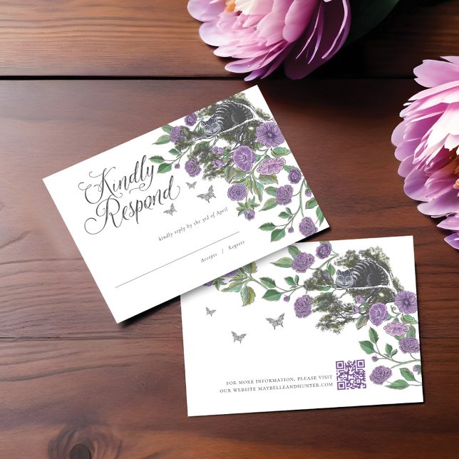 Wedding Alice In Wonderland Cheshire Cat & Florals RSVP Card (Wedding Alice In Wonderland Cheshire Cat & Florals RSVP Card)