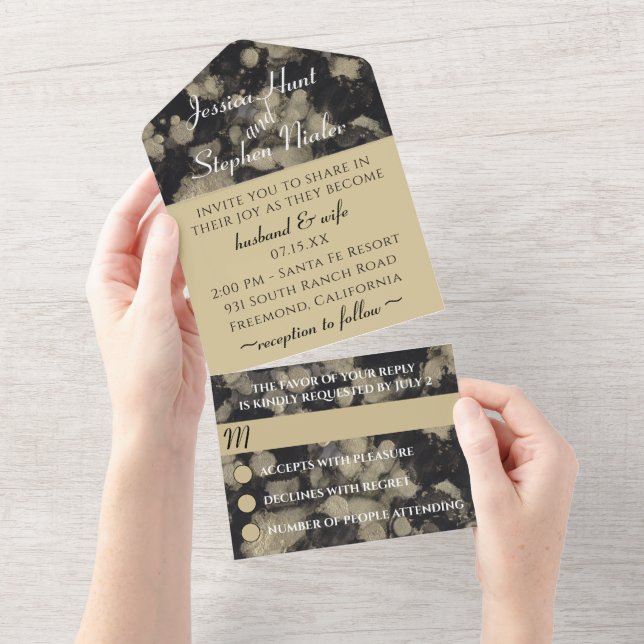 Wedding All N One Invitation Black Golds (Tearaway)