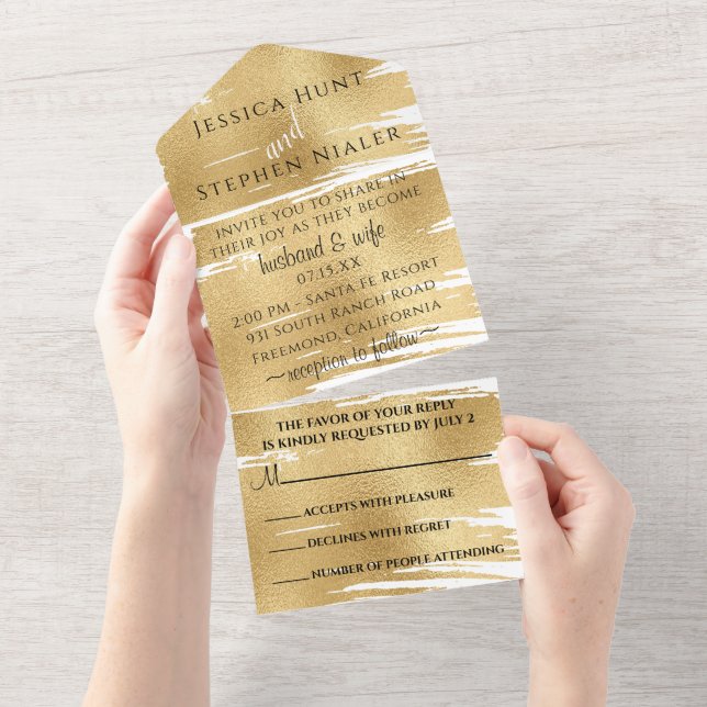 Wedding All N One Invitation Elegant Golds (Tearaway)