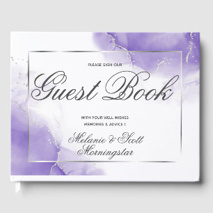 Wedding    Amethyst Purple Script Silver Guest Book