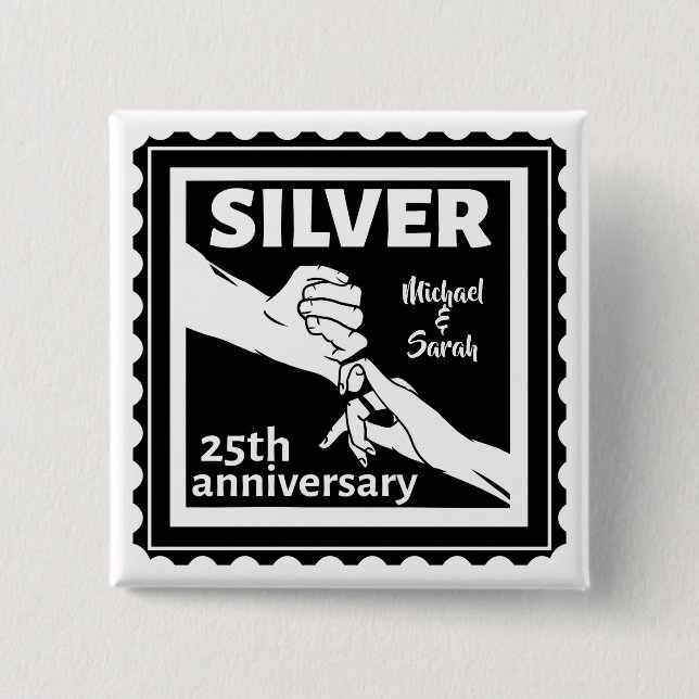 Wedding anniversary 25 years silver 15 cm square badge (Front)