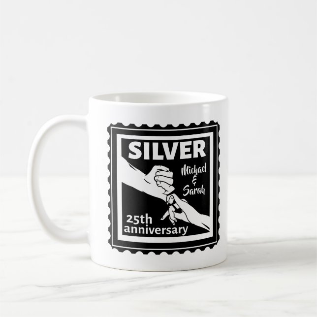 Wedding anniversary 25 years silver coffee mug (Left)