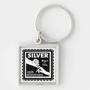 Wedding anniversary 25 years silver key ring