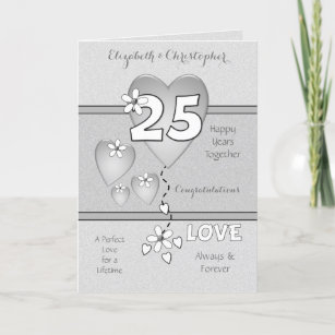 Wedding Anniversary 25th Silver hearts and flowers Card