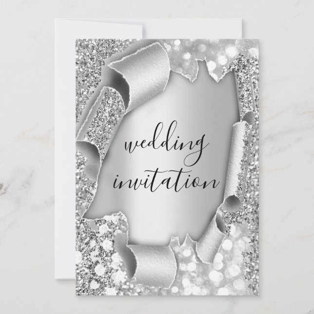Wedding Anniversary 3D Effect Glam Grey Silver Invitation (Front)
