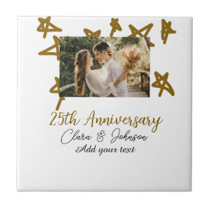 Wedding Anniversary add name year image gold stars Ceramic Tile