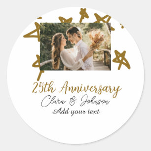 Wedding Anniversary add name year image gold stars Classic Round Sticker