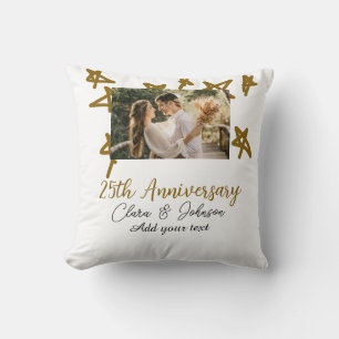 Wedding Anniversary add name year image gold stars Cushion