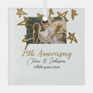 Wedding Anniversary add name year image gold stars Glass Tree Decoration