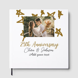 Wedding Anniversary add name year image gold stars Guest Book