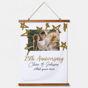 Wedding Anniversary add name year image gold stars Hanging Tapestry