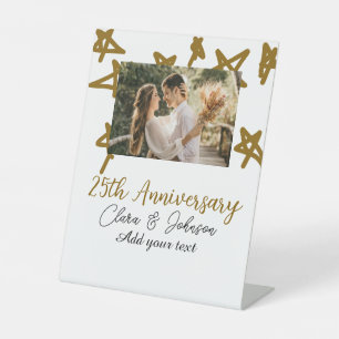 Wedding Anniversary add name year image gold stars Pedestal Sign