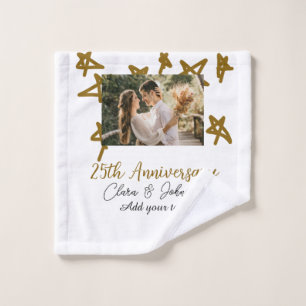 Wedding Anniversary add name year image gold stars Wash Cloth