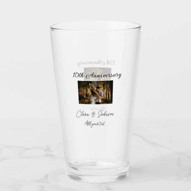 Wedding Anniversary add name year image text coule Glass (Front)