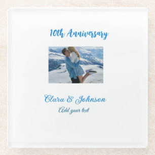 Wedding Anniversary add name year image text coule Glass Coaster