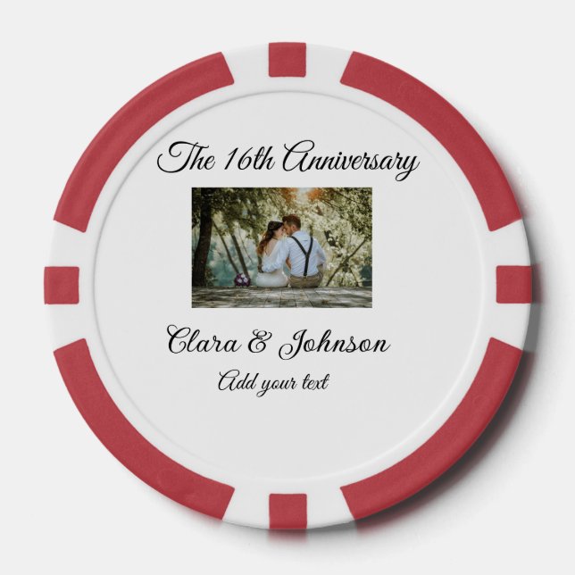 Wedding Anniversary add name year image text coule Poker Chips (Front)